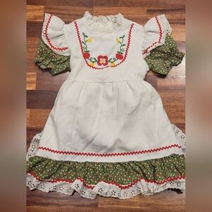 Montgomery Ward Vintage Girl's Cottagecore Embroidered Apron Lace Dress